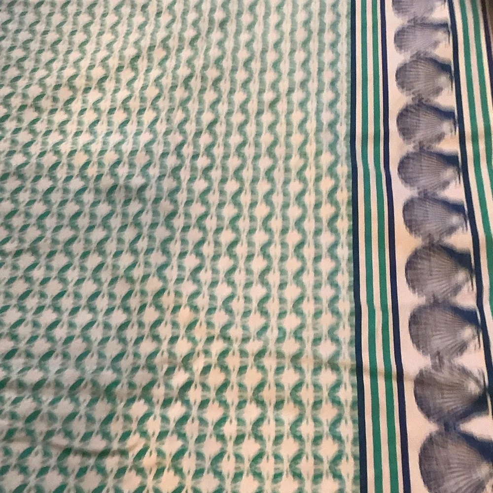 Nicole Miller Teal, Navy & White Striped Lightweight table cloth, cotton